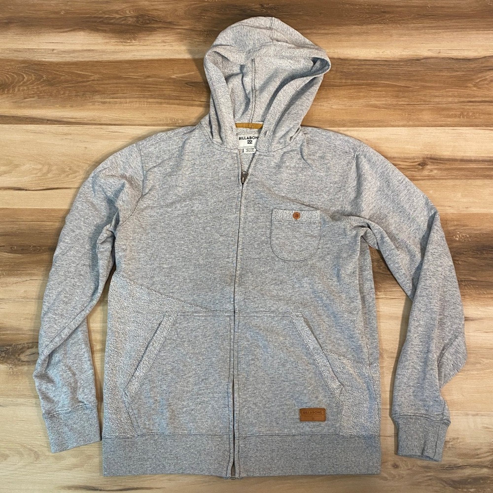 Billabong Hoodie Mens Small Gray Full Zip Hooded Sweatshirt Casual Comfy